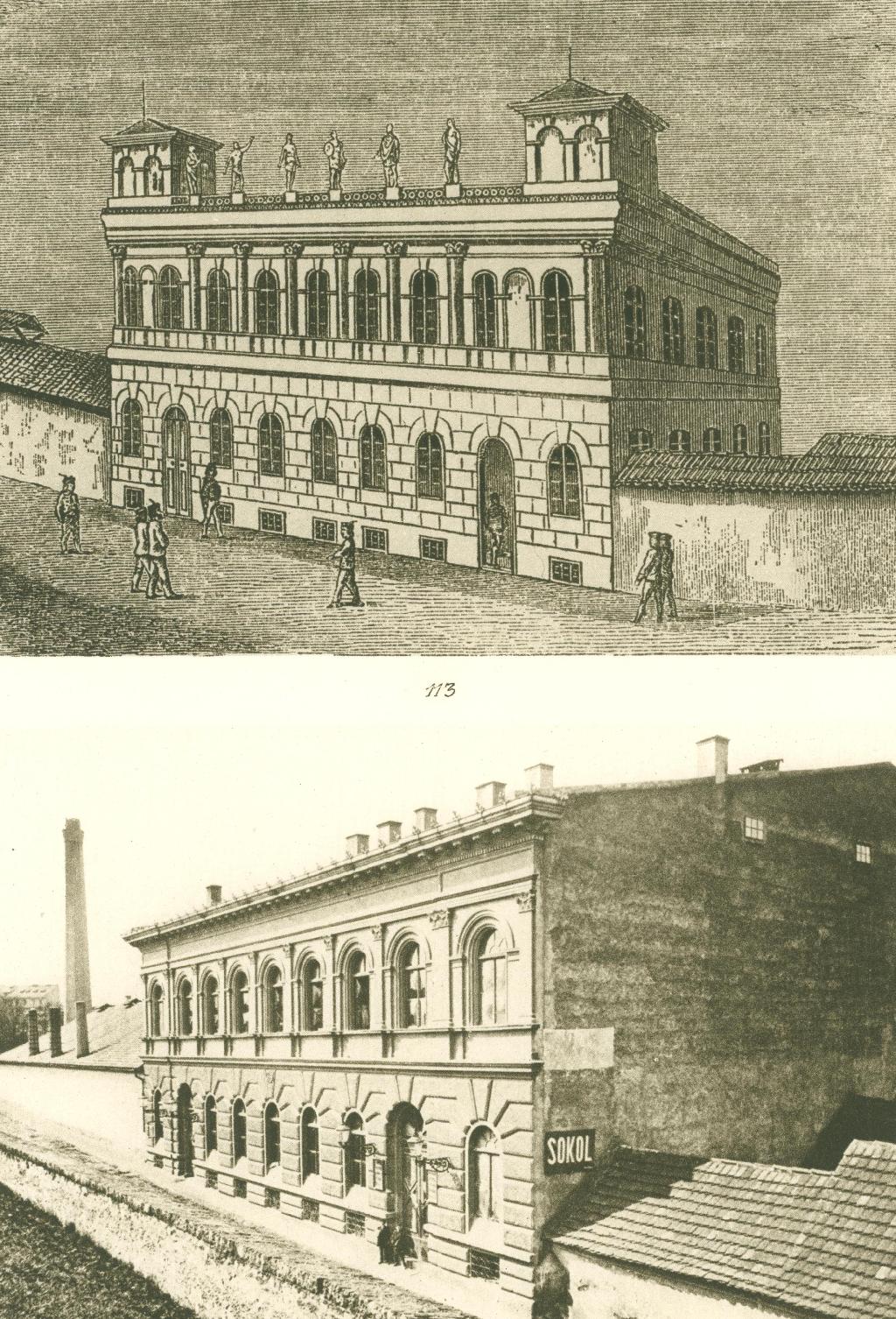 První sokolovna, návrh a realizace, 1863