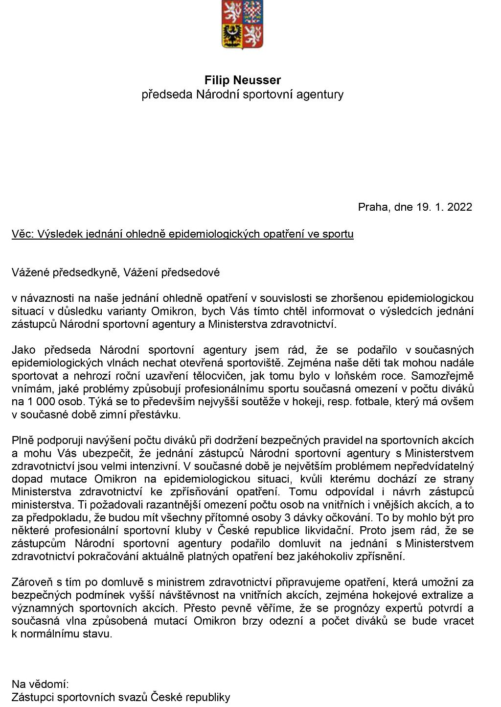 Dopis předseda NSA_k opatřením ve sportu_19.1.2022